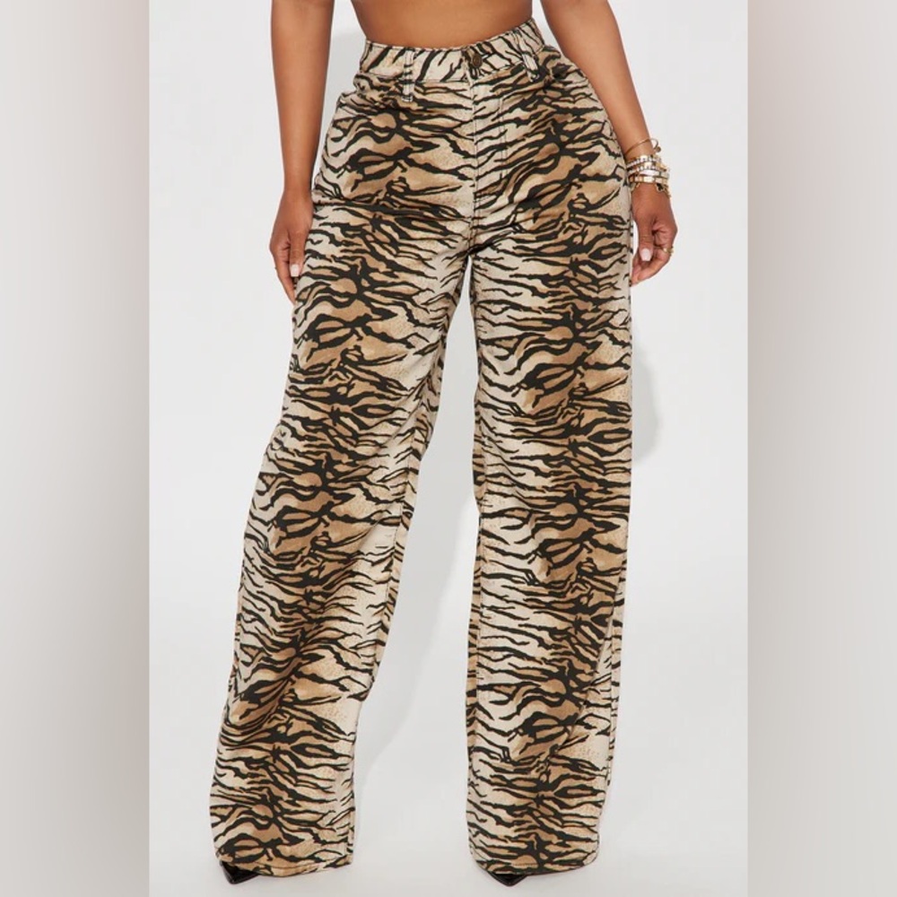 Animal Print Wide-Leg Trousers